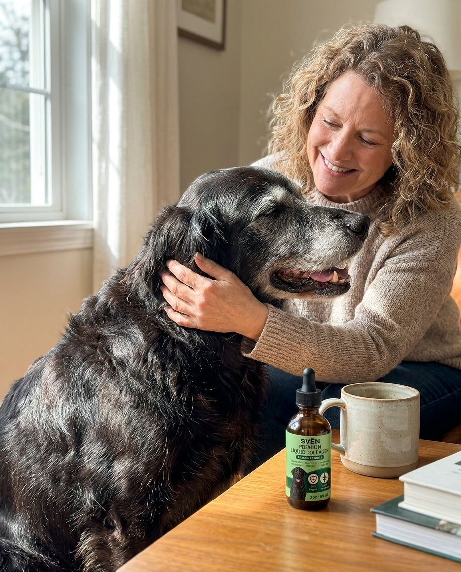 Owner with her dog's glossy coat