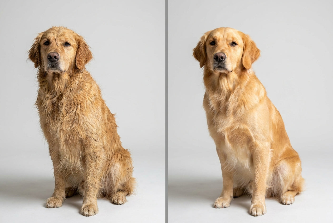 Dog coat before and after